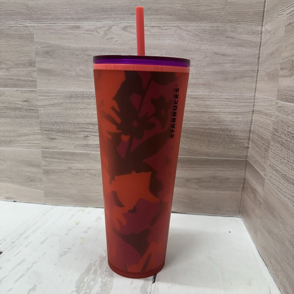 Starbucks 2022 Spring Red Floral Soft Touch Cold Cup Tumbler Venti 24 OZ NEW